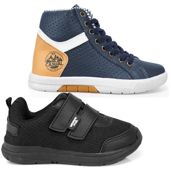 Kit 2 Pares Tênis Infantil Menino Cano Alto Tenis Infantil Masculina Confortável