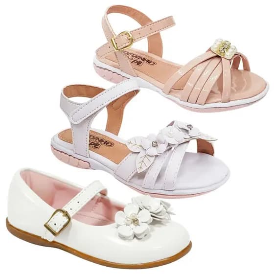 Kit 3 Pares Sapatilha Infantil Menina Boneca Sandália Infantil Feminina Delicada