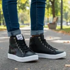 Tênis Feminino Infantil Cano Alto Botinha Casual Escolar Menina Rubi Zíper Confortável Preto
