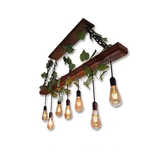 Lustre Pendente Rústico Madeira Maciça Pó de Madeira 120cm Bivolt - Estilo Industrial Boho Chic