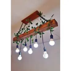 Lustre Rústico Madeira 90cm 7 Pendentes Estilo Industrial Boho