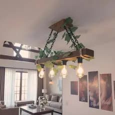 Lustre De Madeira Estilo Rústico Pendente De Teto 4 Bocais para área gourmet e de lazer