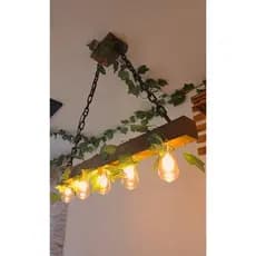 Luminária 90cm Teto Rústica Madeira  Natural 5 Lâmpadas Gourmet
