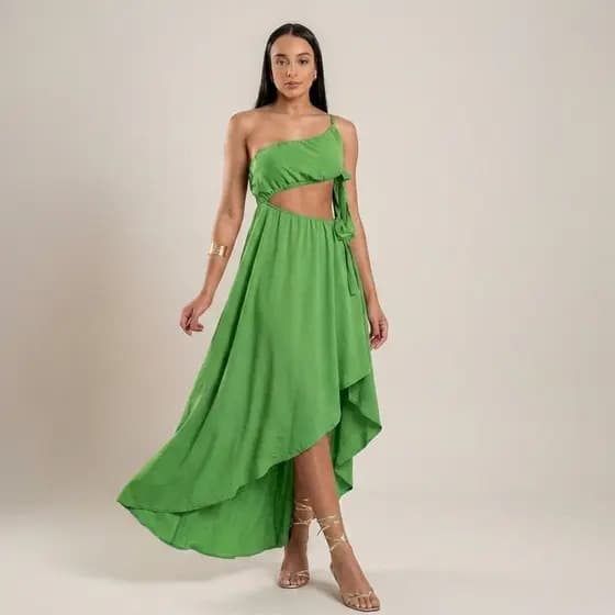 Vestido Feminino Longo resort fluido com caimento tendencia verao