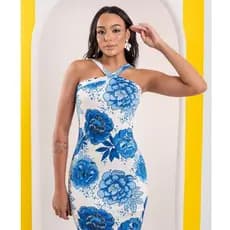 Vestido Feminino Midi na malha safira estampado verao patty nordestina