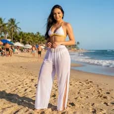 Saida de praia Calça Tule Transparente com Fenda Lateral Soltinha Tendência Verão 2026