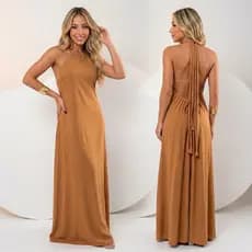 Vestido Feminino Frente Única Costas Nuas Longo Tendência Paty Resort Verao