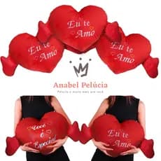 Kit Com 05 - Coração De Pelucia Com Mão, Grande Bordado frases diversas  \ Almofada Decorativa Coração Grande 68 Cm