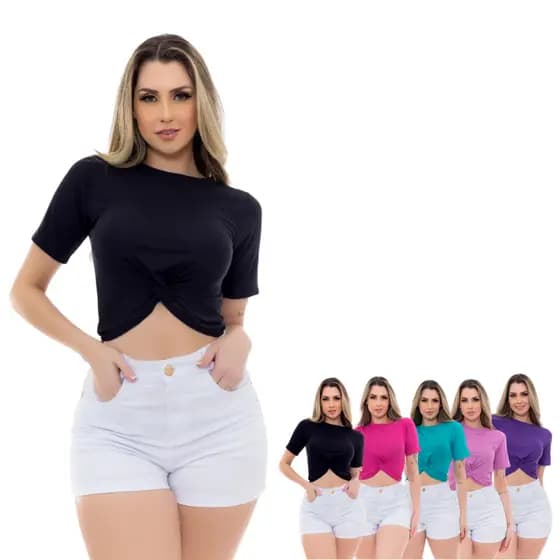 Cropped Feminino Elegante Verão T-shirt Curta Crop Top