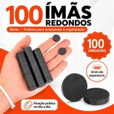 Ímã Redondo Preto Pacote com 100 Unidades em Vários Tamanhos 16mm