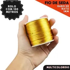 Fio De Seda Dourado - Cordão Rabo De Rato 1 Mm Rolo Com 100 Metros - Nybc