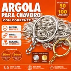 Argola Para Chaveiro Com Corrente - Tamanhos: 20mm / 24mm  - Pacote Com 50 / 100 Unidades - Nybc