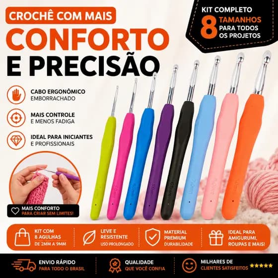 Kit Agulha Barbante Para Crochê Profissional C/8 Peças