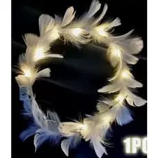 Tiara de anjo auréola com penas e Led