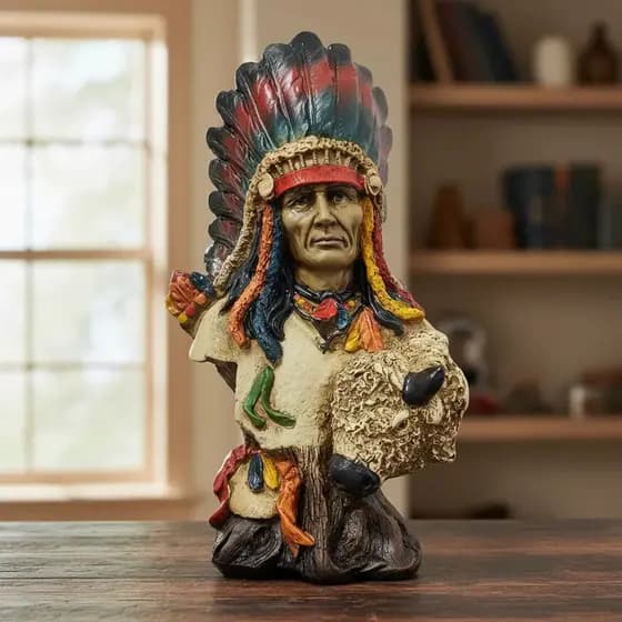 Imagem Busto Índio Xamã Estatuas Decorativas 25cm Enfeite de Gesso Cabloco