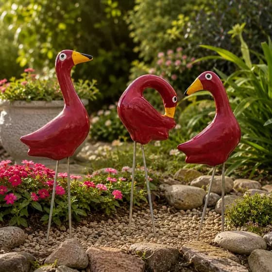 Mini Trio De Flamingo Enfeite De Jardim Decorativo
