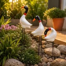 Enfeite De Jardim Trio De Aves Tuiuiú 23 Cm Em Cerâmica