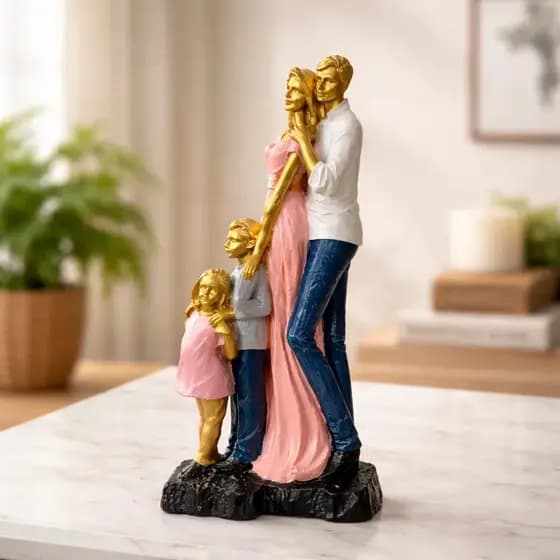 Estatueta Decorativa Família com Dois Filhos em Gesso