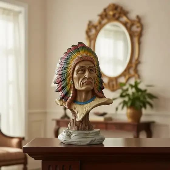 Estatueta Decorativa Busto Cacique Indígena Masculino