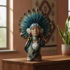 Busto Indígena Feminino Decorativo Estatueta em Resina