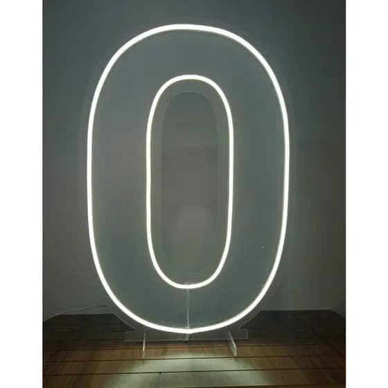 Painel Led Neon Número Zero 0 50cm altura em acrilíco
