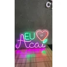 Placa EU AMO AÇAÍ Decoração Neon 50x30cm em Led