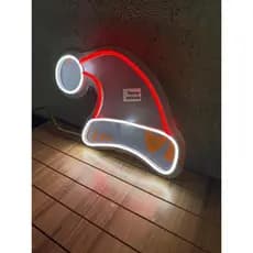 Natal Gorro Papai Noel LED Neon Acrílico 34x24cm decoração natal