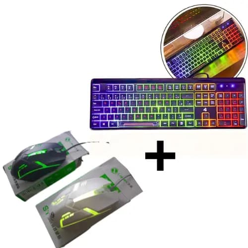 Kit Teclado Gamer Com Fio Usb E Iluminação LED RGB KNUP + Mouse Gamer Limeid  - Preto/Branco