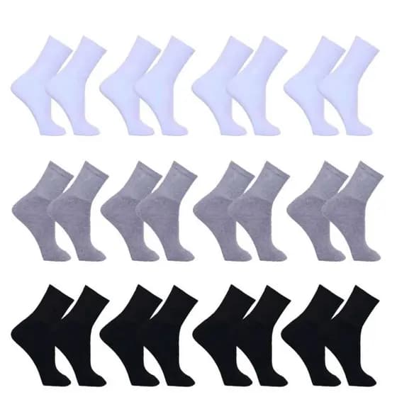 Kit 12 pares de Meia Masculina Preta/Branca/Cinza algodão