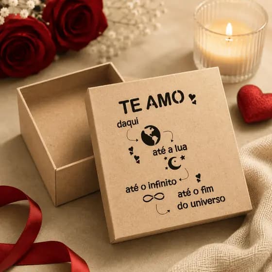 Caixa Decorada a Laser Te Amo Daqui Até a Lua Presente Criativo em MDF Romântica 15x15x5