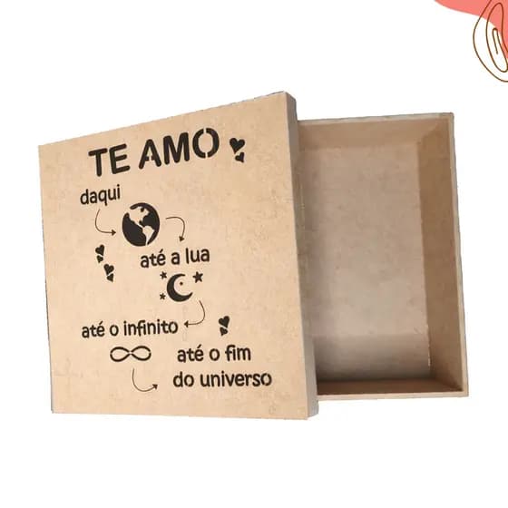 Caixa em MDF Embalagem Presente Para Namorados Declaração Amor Infinito Romântica 15x15x5