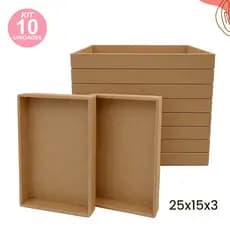 Kit 10 Bandejas em MDF 25x15x3 Multifuncional Decoração Organização Servir Mesa Artesanato Cru