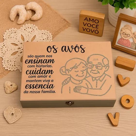 Caixa MDF Dia dos Avós 26x19x6 Presente para Avô Avó Vovô Vovó Decorada com Fecho Lembrança Especial