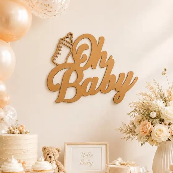Palavra Oh Baby Decoração Chá de Bebê Festa Maternidade Mdf Letreiro 45x30 Cm