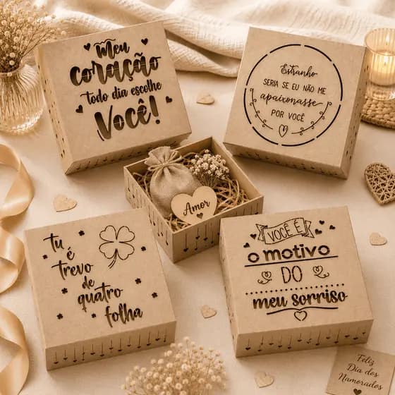 Caixa Organizadora MDF Presente Para Namorados Multiuso Decorada Chuva Corações 20x20x8 Romântica Especial