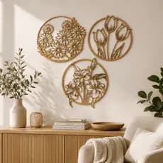 Kit 3 Painéis Mandala Flores Decorativas em MDF 3mm Vazado Quadros Parede 30 cm Decoração Sala Quarto