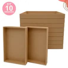 Kit 10 Bandejas MDF Retangulares Reta Bandeja Montar Kits Cestas Presente 30x20x3 Artesanato Multiuso