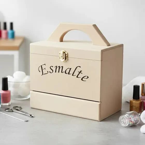 Maleta Porta Esmaltes Organizador em MDF com Alça e Gaveta 35 Divisórias Manicure Salão Estojo Profissional