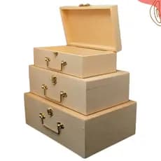 Maleta Baú Decorativa em MDF Cru com Alça Fecho Metal Kit 3 Peças Tamanhos Diversos Envio Imediato Presente