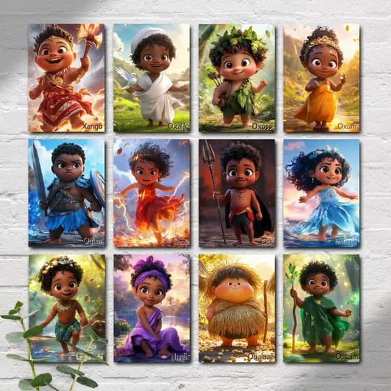 Kit 12 Quadros decorativos orixás Disney - Umbanda Candomble - Xangô, Iemanjá...