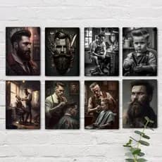 KIT 8 Quadros Barbearia - Estilo Clássico e Moderno - Barba Cabelo