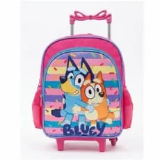 Mochila Escolar Infantil Bluey e Bingo Rosa Rodinha Tamanho Médio