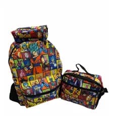 Kit Escolar Juvenil Dragon Ball Mochila Costas, Lancheira Térmica e Estojo