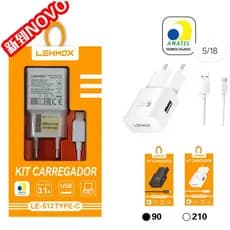 Carregador completo com Cabo 1m Micro Usb V8 Homologado compatível celular tablet original lehmox