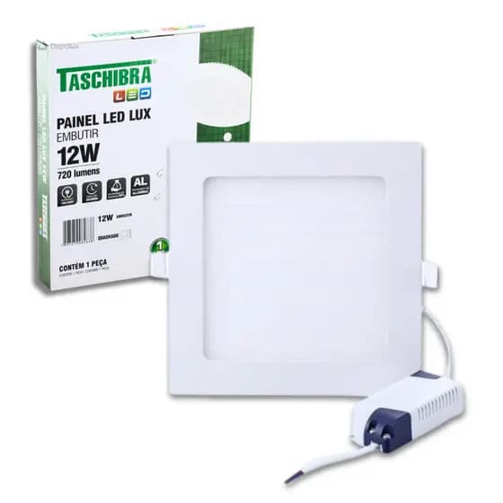 Kit 2 Painel Led 12w Embutir Luminária Teto Quadrado Sala Quarto Cozinha 3000K 4000K 6500K Bivolt Taschibra