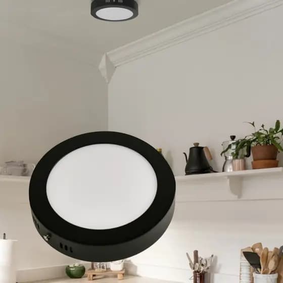 Painel Plafon LED 12W Plafon Sobrepor Redondo Luminária Teto 16x16 Bivolt Preto 110/220v
