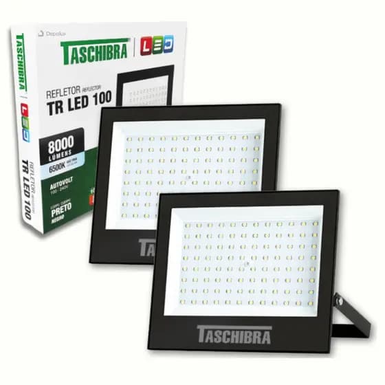 Kit 2 Refletor Led 100w Holofote Externo Prova D'água IP65 6500k Luz Branco Frio Taschibra
