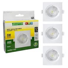 Kit 3 Luminária Teto Led Spot 5w Embutir Quadrado Direcionável Taschibra Bivolt 3000K 6500K 4000K