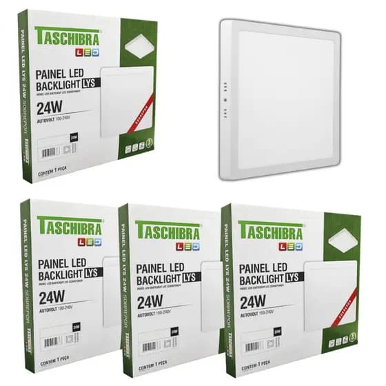 Kit 5 Painel De Led Lys Plafon 24w Quadrado Sobrepor Branco Bivolt Taschibra