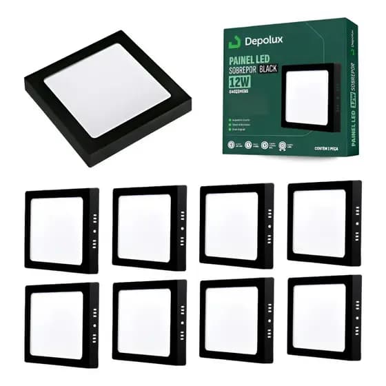 Kit 10 Painel Led Plafon Preto 12w Quadrado Sobrepor Teto Luminária Teto Bivolt 110/220v